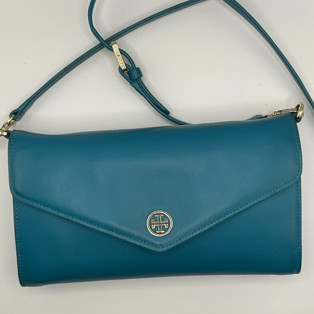 Tory Burch Expandable Concierge Blue Crossbody Bag